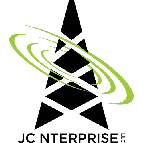 A green background with the words jc enterprises in black.