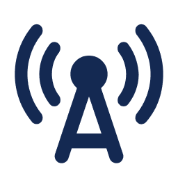 material-symbols_cell-tower-rounded Icon of a signal tower with radiating waves, symbolizing communication or broadcasting.